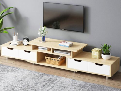 Kệ tivi gỗ có ngăn tủ kéo dài 2m DC10